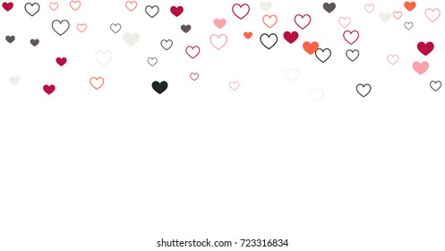 heart confetti Background for Valentine's day, isolated on white, vector illustration with Pink and purple hearts flying, raising up or falling. Love symbols border