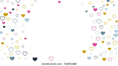 heart confetti Background for Valentine's day, isolated on white, vector illustration with red hearts flying, raising up or falling. Love symbols border