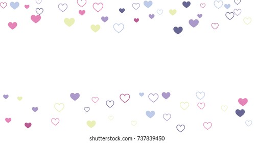 heart confetti Background for Valentine's day 14 february, Love symbols border isolated on white, vector illustration with red hearts flying, raising up or falling.