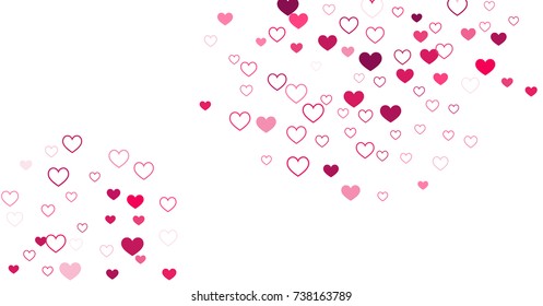 heart confetti Background for Valentine's day, isolated on white, vector illustration with red hearts flying, raising up or falling. Love symbols border for 14 February