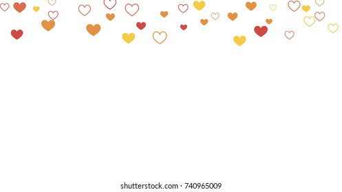 heart confetti Background for Valentine's day, isolated on white, vector illustration with red hearts flying, raising up or falling. Love symbols border for 14 February