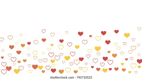 heart confetti Background for Valentine's day 14 february, Love symbols border isolated on white, vector illustration with red hearts flying, raising up or falling.