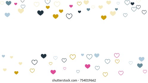 heart confetti Background for Valentine's day 14 february, Love symbols border isolated on white, vector illustration with red hearts flying, raising up or falling.