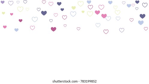 heart confetti Background for Valentine's day 14 february, Love symbols border isolated on white, vector illustration with red hearts flying, raising up or falling.