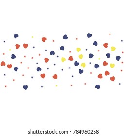 heart confetti Background for Valentine's day, isolated on white, vector illustration with red hearts and stars sparkles flying, Love symbols border for 14 February frame or border