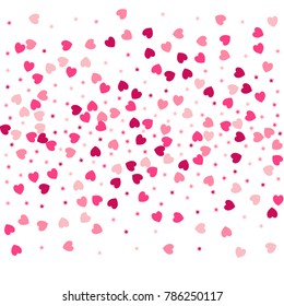 heart confetti Background for Valentine's day, isolated on white, vector illustration with red hearts and stars sparkles flying, Love symbols border for 14 February frame or border