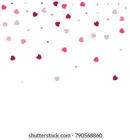 heart confetti Background for Valentine's day, isolated on white, vector illustration with red hearts and stars sparkles flying, Love symbols border for 14 February frame or border