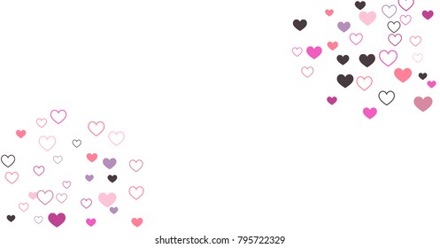 heart confetti Background for Valentine's day 14 february, Love symbols border isolated on white, vector illustration with red hearts flying, raising up or falling.