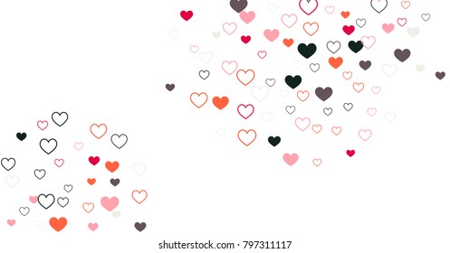 heart confetti Background for Valentine's day 14 february, Love symbols border isolated on white, vector illustration with red hearts flying, raising up or falling.