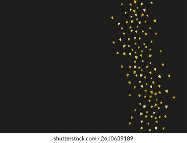 Heart Confetti. Beautiful Design For Gift. Vintage Frame. Gold Happy Decoration. Romance Poster For Couple. Golden Random Border. Yellow Heart Confetti.