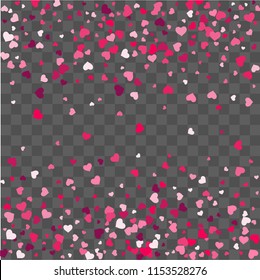 Heart confetti beautifully chaotic fall on the background. Template for posters, posters, postcards, invitations. Valentine's Day. Vector illustration