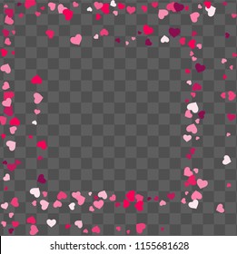 Heart confetti beautifully chaotic fall on the background. Template for posters, posters, postcards, invitations. Valentine's Day. Vector illustration
