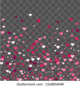 Heart confetti beautifully chaotic fall on the background. Template for posters, posters, postcards, invitations. Valentine's Day. Vector illustration