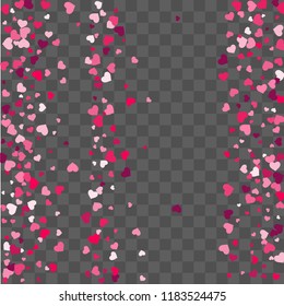 Heart confetti beautifully chaotic fall on the background. Template for posters, posters, postcards, invitations. Valentine's Day. Vector illustration