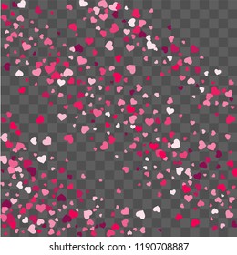 Heart confetti beautifully chaotic fall on the background. Template for posters, posters, postcards, invitations. Valentine's Day. Vector illustration
