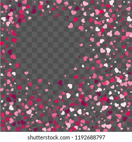 Heart confetti beautifully chaotic fall on the background. Template for posters, posters, postcards, invitations. Valentine's Day. Vector illustration