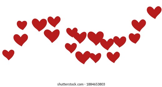 Heart confetti beautifully chaotic fall on the background. Template for posters, posters, postcards, invitations. Valentine's Day. Vector illustration