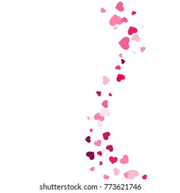 Heart confetti beautifully chaotic fall on the background. Template for posters, posters, postcards, invitations. Valentine's Day. Vector illustration