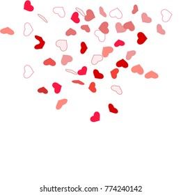 Heart confetti beautifully chaotic fall on the background. Template for posters, posters, postcards, invitations. Valentine's Day. Vector illustration