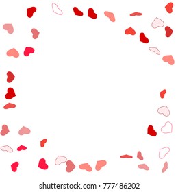 Heart confetti beautifully chaotic fall on the background. Template for posters, posters, postcards, invitations. Valentine's Day. Vector illustration