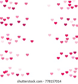 Heart confetti beautifully chaotic fall on the background. Template for posters, posters, postcards, invitations. Valentine's Day. Vector illustration