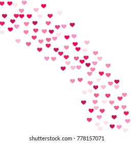 Heart confetti beautifully chaotic fall on the background. Template for posters, posters, postcards, invitations. Valentine's Day. Vector illustration