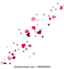 Heart confetti beautifully chaotic fall on the background. Template for posters, posters, postcards, invitations. Valentine's Day. Vector illustration
