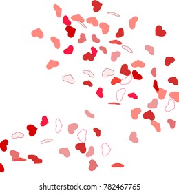 Heart confetti beautifully chaotic fall on the background. Template for posters, posters, postcards, invitations. Valentine's Day. Vector illustration