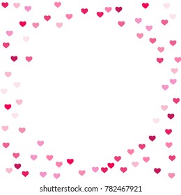 Heart confetti beautifully chaotic fall on the background. Template for posters, posters, postcards, invitations. Valentine's Day. Vector illustration