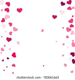 Heart confetti beautifully chaotic fall on the background. Template for posters, posters, postcards, invitations. Valentine's Day. Vector illustration