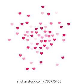 Heart confetti beautifully chaotic fall on the background. Template for posters, posters, postcards, invitations. Valentine's Day. Vector illustration