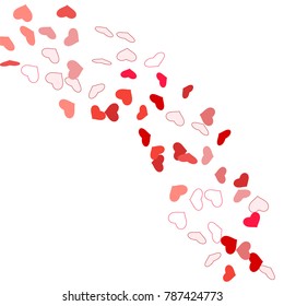 Heart confetti beautifully chaotic fall on the background. Template for posters, posters, postcards, invitations. Valentine's Day. Vector illustration