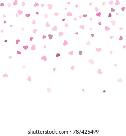 Heart confetti beautifully chaotic fall on the background. Template for posters, posters, postcards, invitations. Valentine's Day. Vector illustration