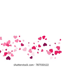Heart confetti beautifully chaotic fall on the background. Template for posters, posters, postcards, invitations. Valentine's Day. Vector illustration
