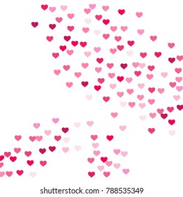 Heart confetti beautifully chaotic fall on the background. Template for posters, posters, postcards, invitations. Valentine's Day. Vector illustration