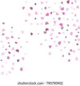 Heart confetti beautifully chaotic fall on the background. Template for posters, posters, postcards, invitations. Valentine's Day. Vector illustration