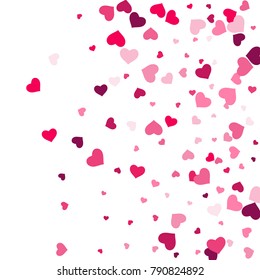 Heart confetti beautifully chaotic fall on the background. Template for posters, posters, postcards, invitations. Valentine's Day. Vector illustration