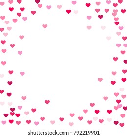 Heart confetti beautifully chaotic fall on the background. Template for posters, posters, postcards, invitations. Valentine's Day. Vector illustration
