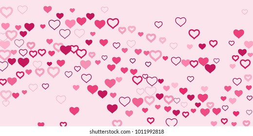 Heart of confetti beautifully chaotic falls on the background. An opening for Valentine's Day or an invitation to a wedding or a party or a horizontal background for a banner, poster. Vector