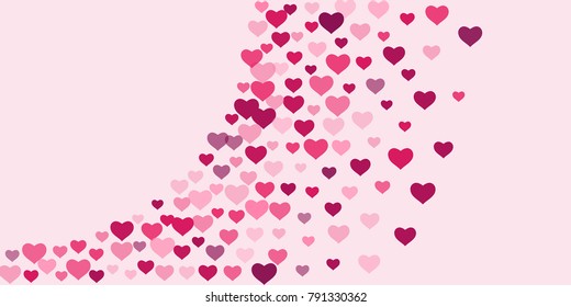 Heart of confetti beautifully chaotic falls on the background. An opening for Valentine's Day or an invitation to a wedding or a party or a horizontal background for a banner, poster. Vector