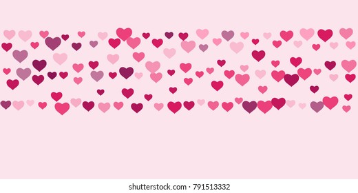 Heart of confetti beautifully chaotic falls on the background. An opening for Valentine's Day or an invitation to a wedding or a party or a horizontal background for a banner, poster. Vector