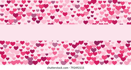 Heart of confetti beautifully chaotic falls on the background. An opening for Valentine's Day or an invitation to a wedding or a party or a horizontal background for a banner, poster. Vector