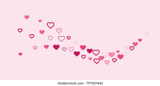 Heart of confetti beautifully chaotic falls on the background. An opening for Valentine's Day or an invitation to a wedding or a party or a horizontal background for a banner, poster. Vector
