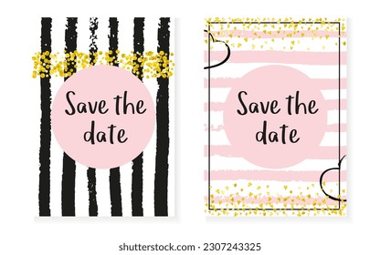 Heart Confetti. Black Birthday Illustration. Stripe Romantic Offer. White Element. Pink Girly Flyer. Golden Holiday Print. Celebration Magazine Set. Stripe Heart Confetti