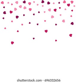 heart confetti border isolated on white, vector illustration with Pink and purple hearts falling for wedding invitation card, Valentine's day banner. Love Background