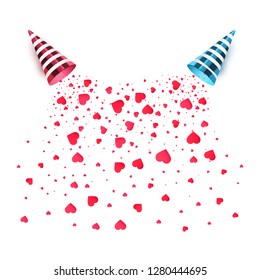 Heart confetti burst isolated. Valentines day concept. Heart shapes background. Vector festive illustration.
