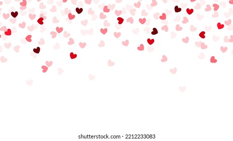 Heart confetti with copyspace. Wedding invitation template. Pink hearts confetti falling.