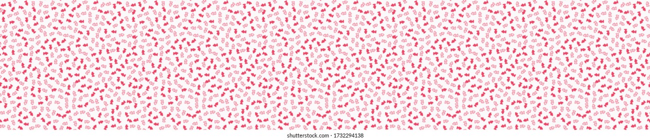 Heart confetti dotty paper texture seamless border background. Tiny colored flecked love hearts ribbon trim , Modern cute falling speckle pattern. Japanese kawaii wedding or valentine washi tape