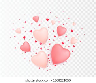 Heart confetti explosion effect. Valentines day concept