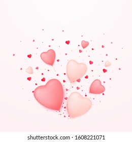 Heart confetti explosion effect. Valentines day concept